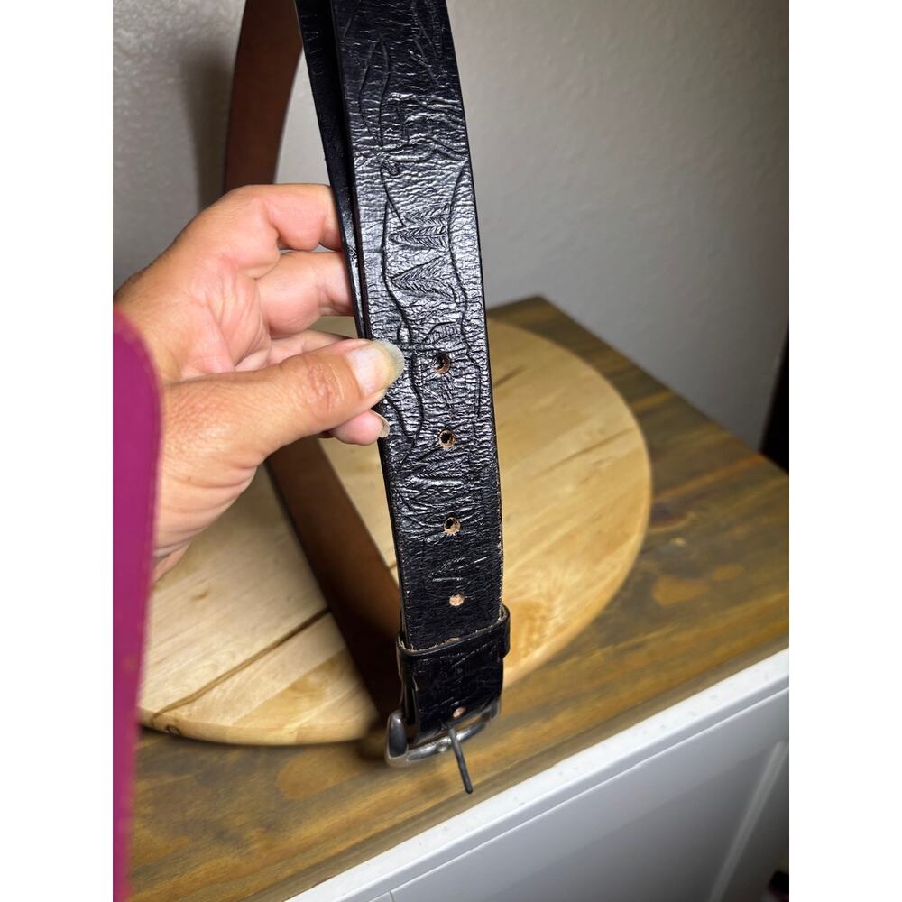 C.L. Genuine Black Silver Tooled/Embossed Belt  100% Pure Leather Art 9900 Sz 54